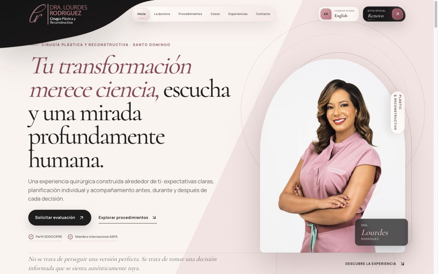 Versión web del sitio real de la Dra. Lourdes Rodríguez, cirujana plástica y reconstructiva