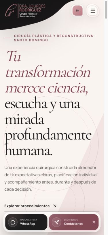 Versión móvil del sitio real de la Dra. Lourdes Rodríguez, cirujana plástica y reconstructiva