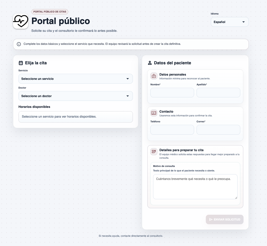 Portal público de citas de XoluMED